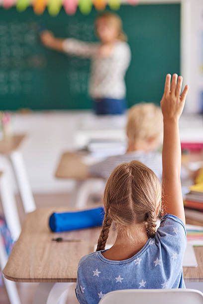 a student raises her hand